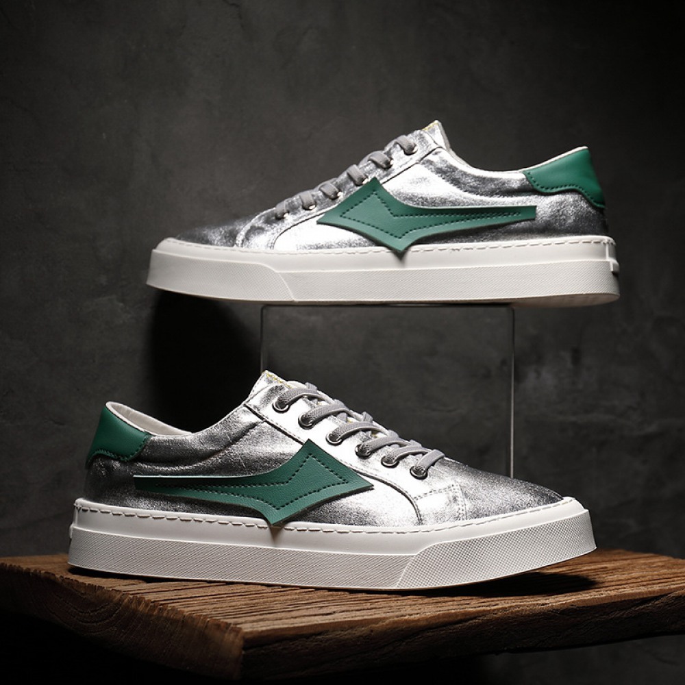 Men's Trend Autumn New Low-Cut Lace-Up Sneakers Casual Style Breathable Cloth Shoes Silver Shoes