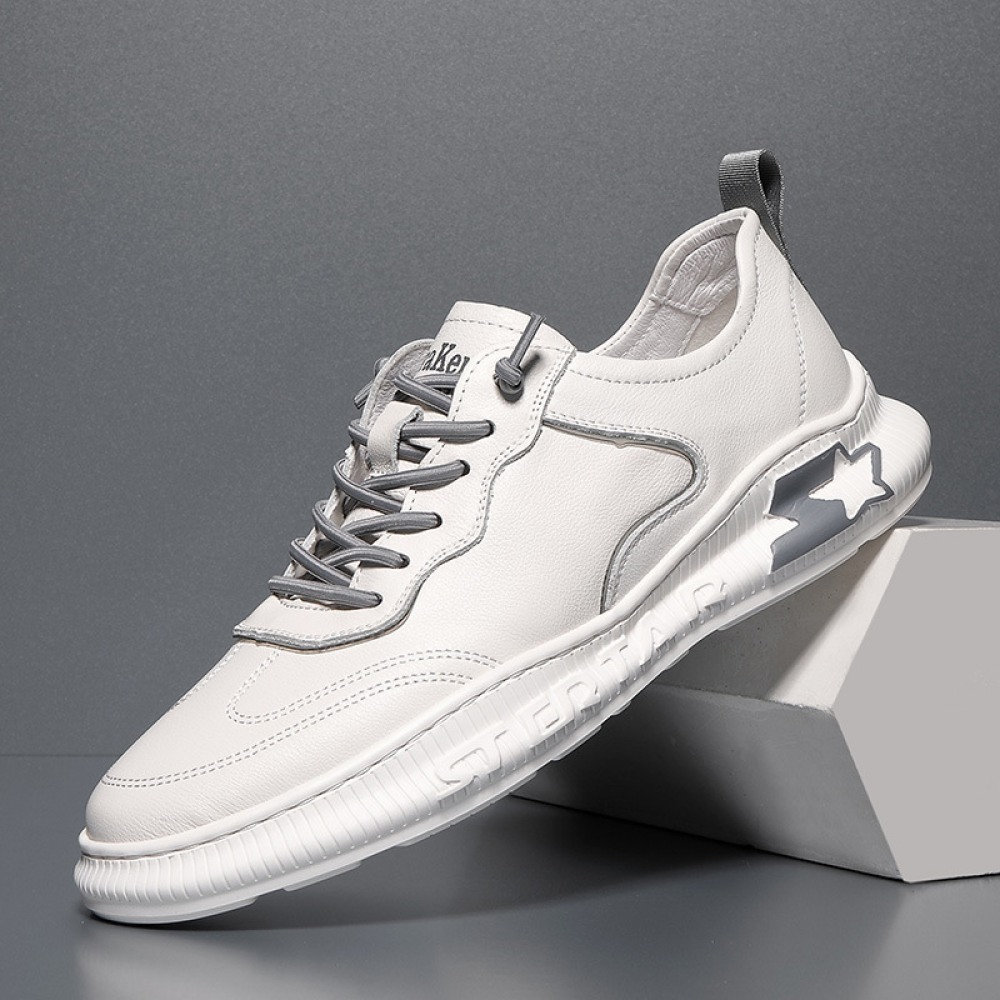Autumn New Men's Leather Hot Style Casual Sports Shoes Low-Cut White Shoes